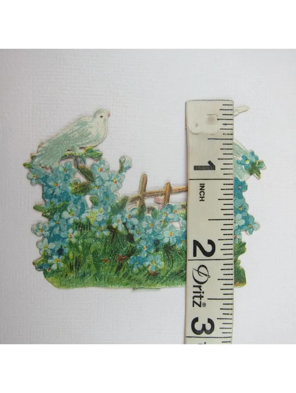 3 Vintage Valentine Ephemera Boy Swing Fence Doves Blue Flowers Paper Lace Heart